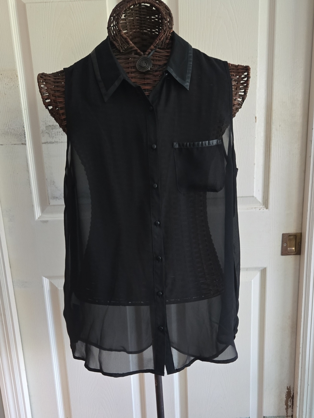 Daniel Rainn Sheer Sleeveless Button-Down Blouse - Black